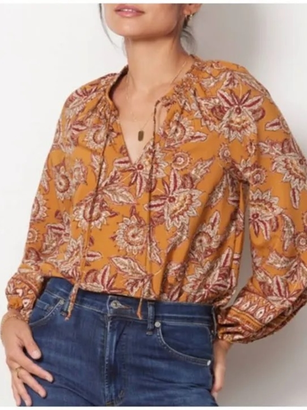 Evereve Tops | Britta Border Blouse Womens Extra Small Marigold Boho - Picture 6 of 6